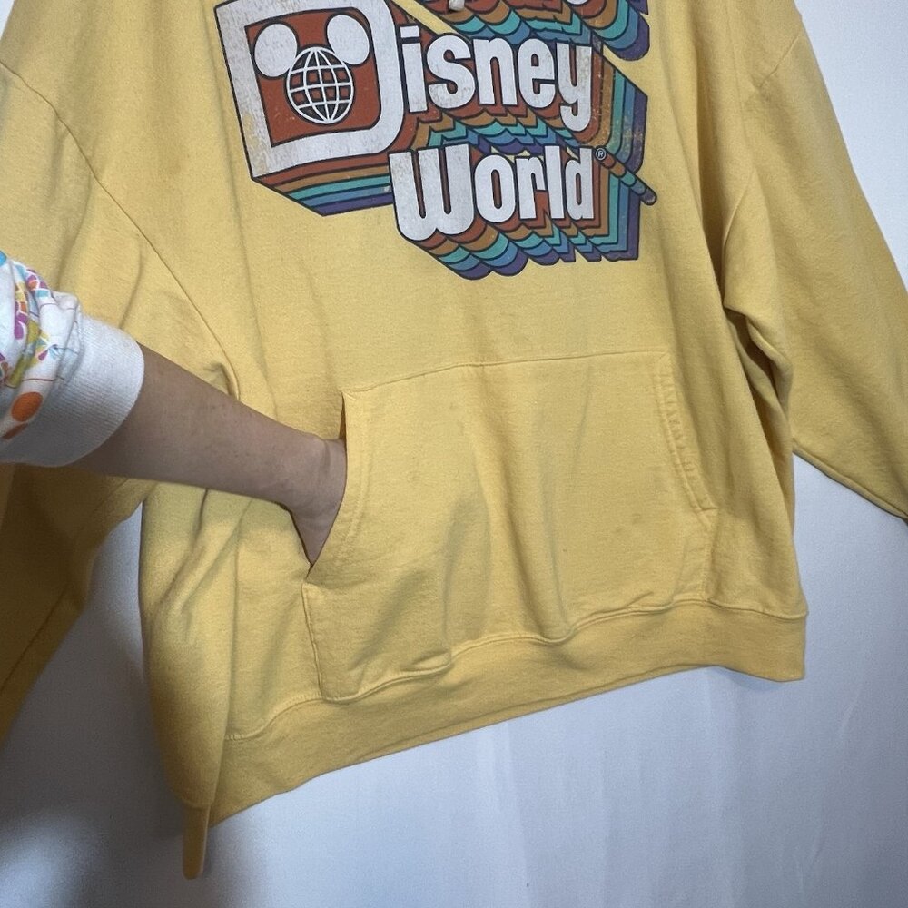 Walt Disney World Retro Hoodie Adult 2XL Yellow Sweatshirt Vintage Style Pocket - Picture 6 of 11